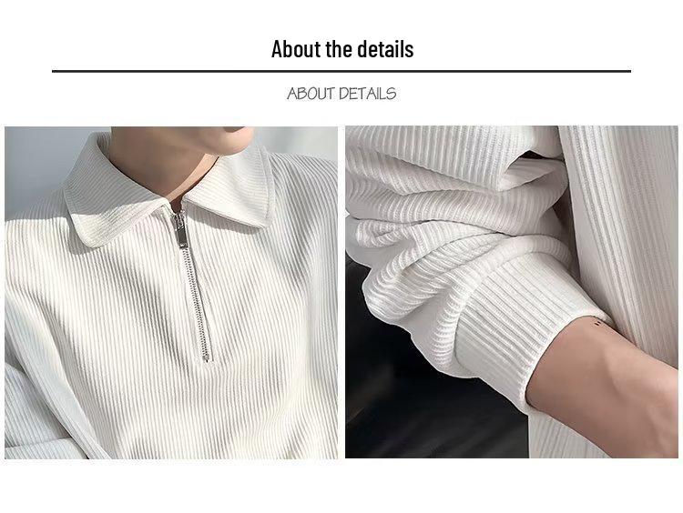 Men's Autumn Trendy Half-Zip Polo Hoodie - Cool Streetwear Lapel, Striped & Lightweight Jacket