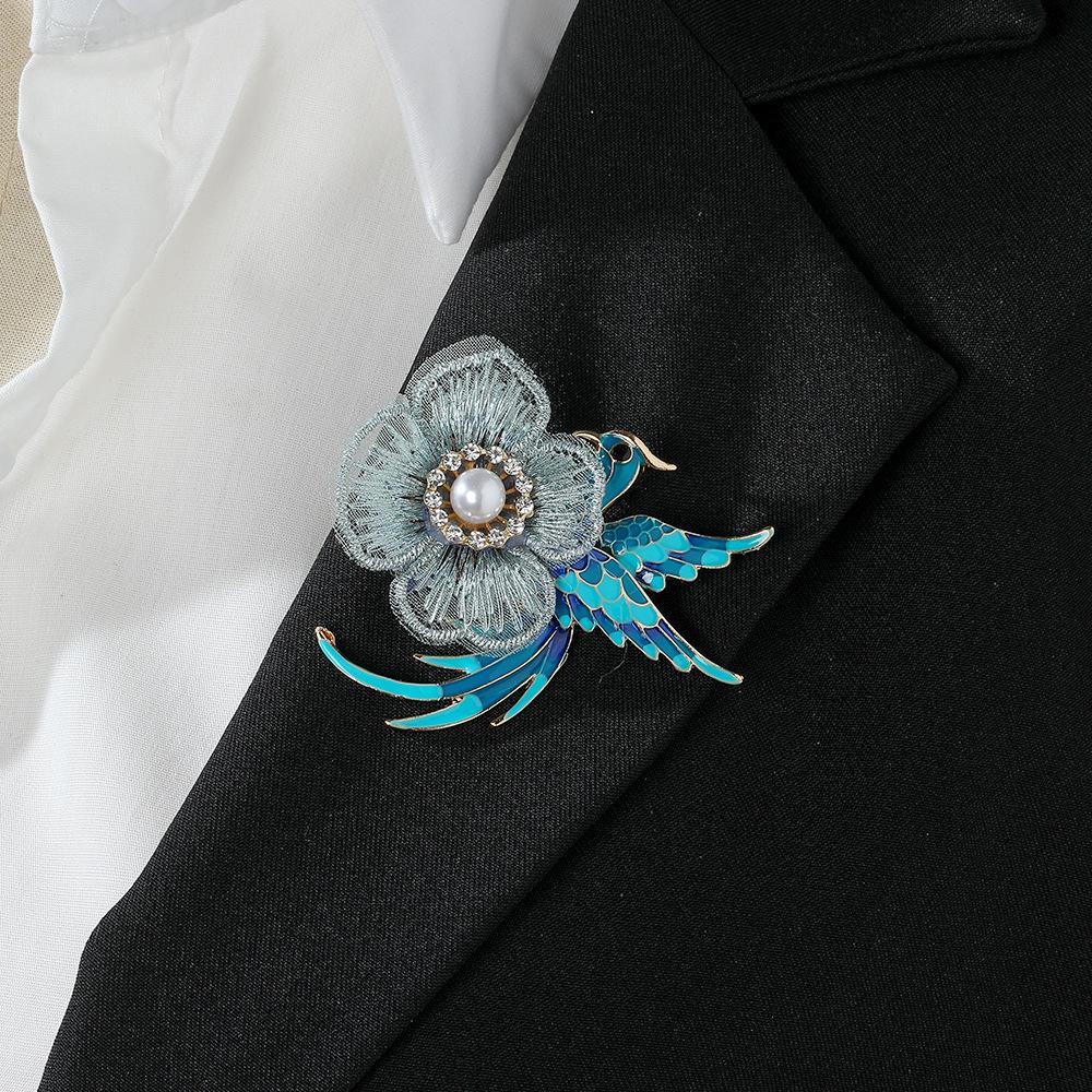 Брошь-булавка Феникс с вышивкой бриллиантами и жемчугом, стиль Гучао, антикварная, легкая роскошь, для костюма, женская