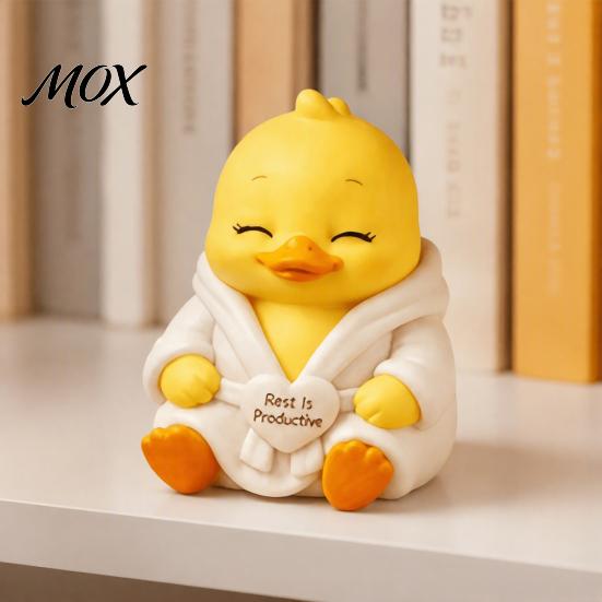 Cute Yellow Duck Ornaments 3D Printed Sad Figurines, Tired Worker Resin Playful Figurines In Pajamas Desk for Home Office, Funny Car Dashboard