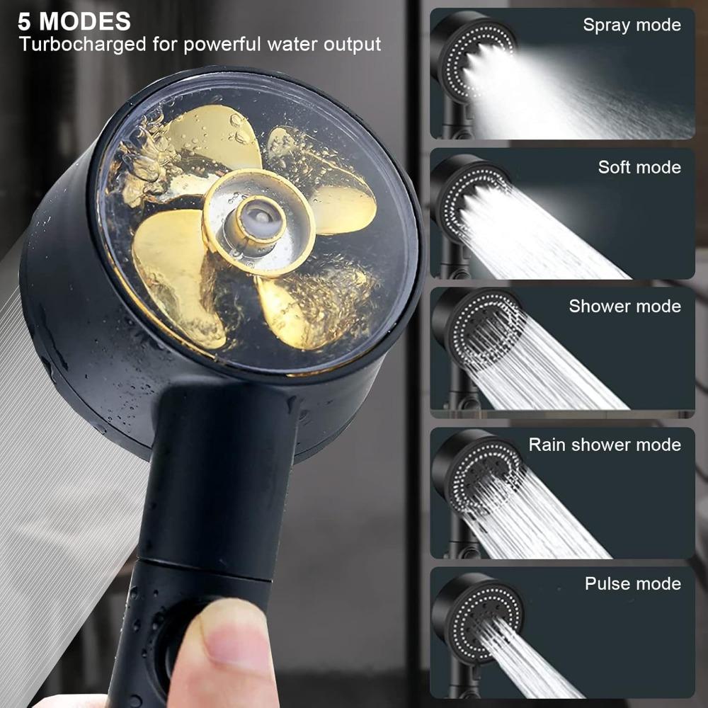 LED Handheld Showerhead, High-pressure Shower Head Set, Three-color Water Temperature, Five Spray Modes Showerhead