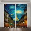 2pcs Van Gogh Starry Sky OilPainting Print Curtains Rod Pocket Curtain For Living Room Bedroom Office Kitchen Study Home Decor