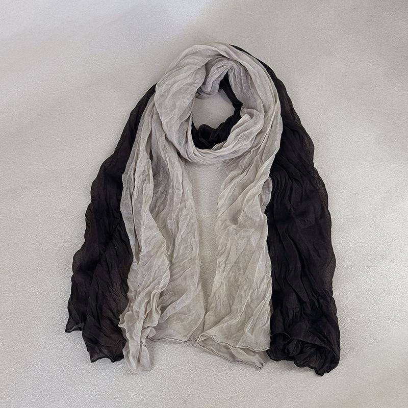 Women's Pleated Thin Scarf Artistic Retro Fashion Versatile Long Scarf Travel Scarf