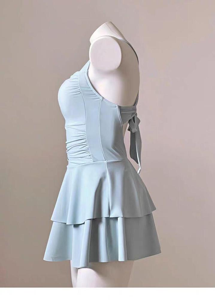 Süßer Damen-Falten-Push-Up-Badeanzug mit Feen-Design, einfarbig, ideal für kleine Brüste und leicht übergewichtige Figuren