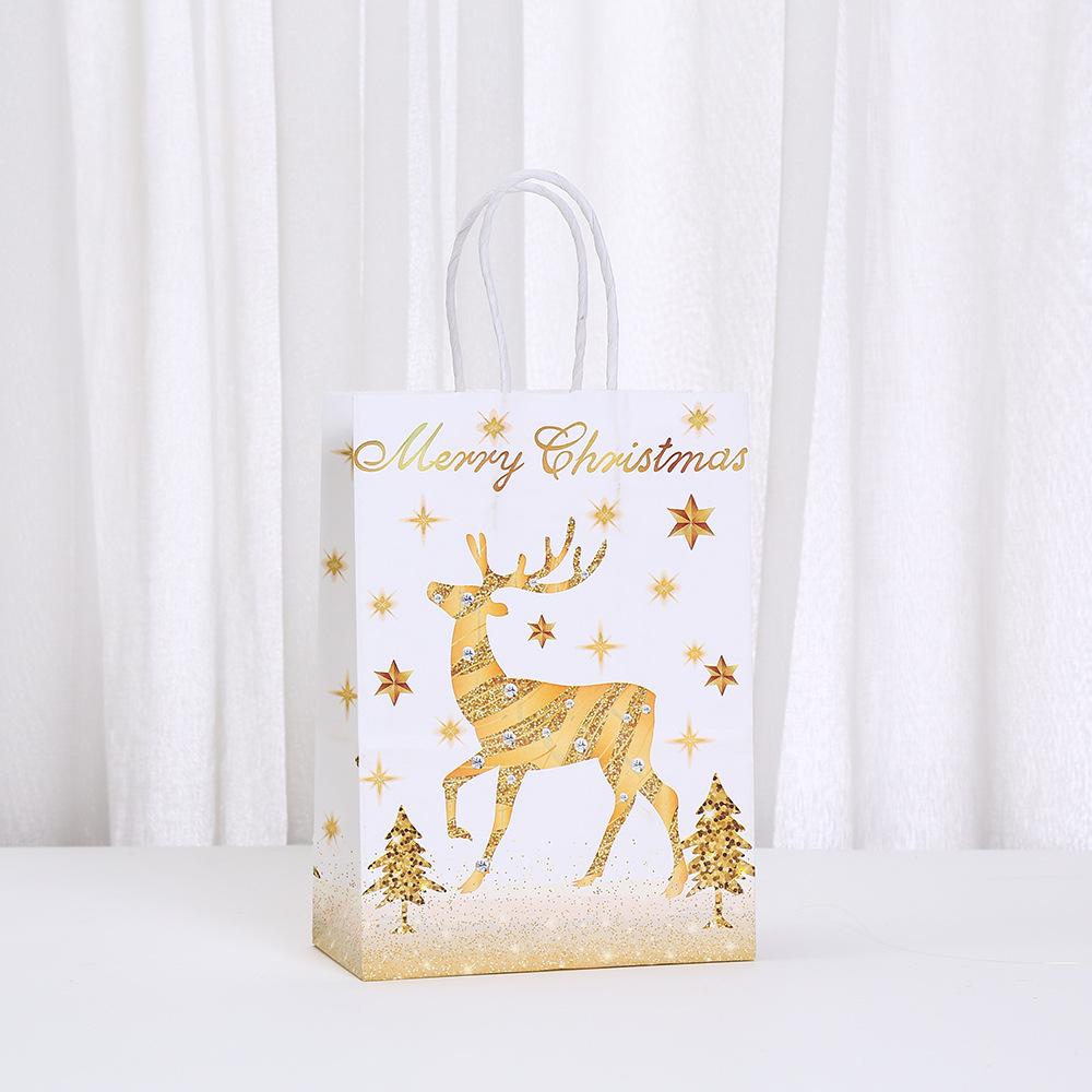 12/30pcs Christmas Gold Foil Paper Tote Bags Reusable Gift Favor Bags for Holiday Packaging Candy Cookies Retail Party