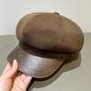 JYL DIY Spring Beret Women Two-Tone Leather Brim Casual Fashion Painter Hat