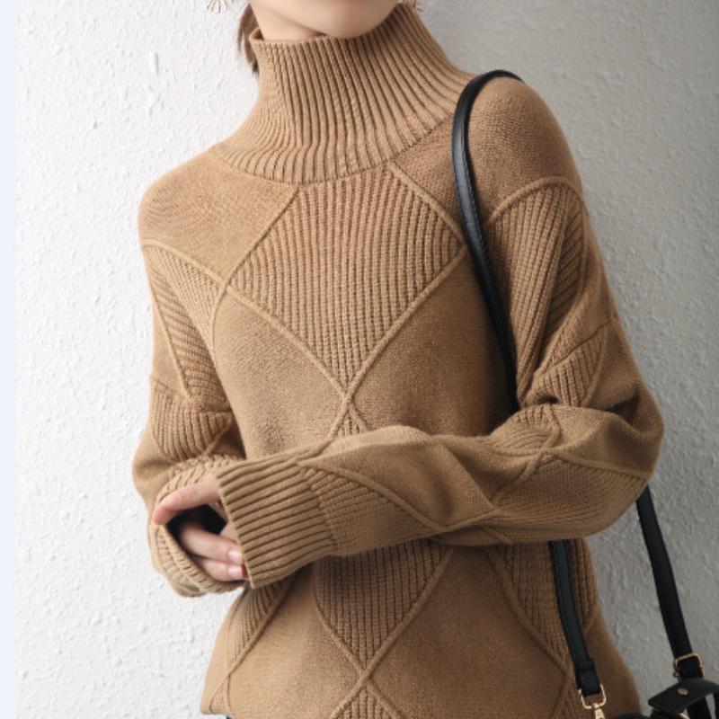 

IHUASU Осенне-зимний женский утолщенный джемпер с высоким воротом, свободный, с ленивым ветром, с низом, трикотаж XL коричневый