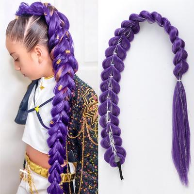 Coadă de păr împletită mov de 32 inch cu șuvițe strălucitoare Perucă Extensii Super Păr cu Șuvițe Strălucitoare pentru Copii Cosplay de Crăciun Păr Rumi