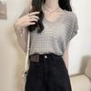 V-neck Hollow Out Knit T-shirt Oversized Beach Crochet Sweater Vest Leisure   Streetwear