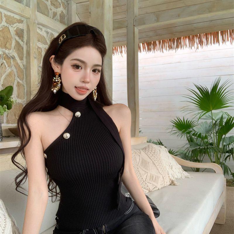 Knitted Halter Camisole Tank Top Women's Outerwear Summer Sexy Sleeveless Crop Top