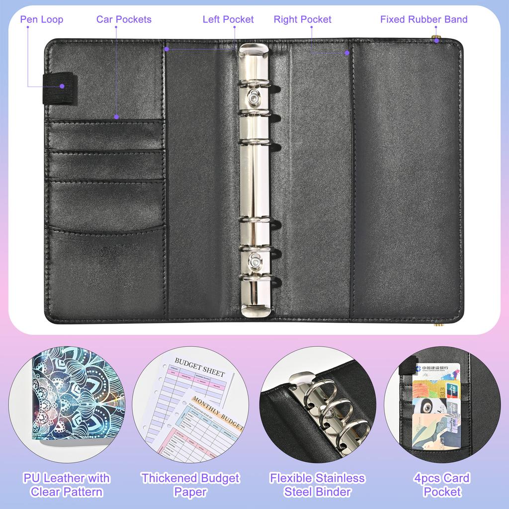 A6 Budget Binder Planner Strap Macaron Colorido Couro DIY Encadernação Caderno Capa Diário Agenda Planejamento Papel Capa Escolar