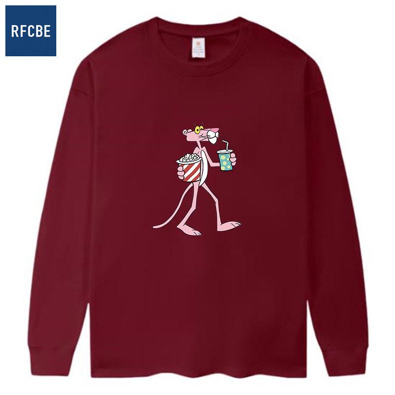

Унисекс хлопковая футболка с длинным рукавом и круглым вырезом с принтом Розовой пантеры 3XL (165-190 Jin) вино красного