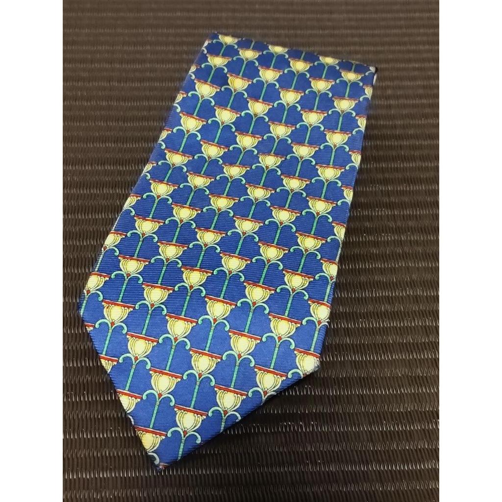 Used VERSACE Blue All Over Pattern Silk Tie Floral Pattern