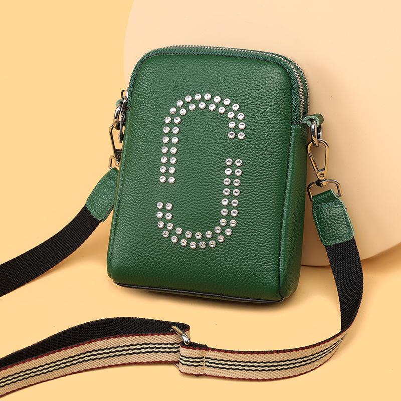 Genuine Leather Women'S Bag, Mobile Phone Bag, First Layer Cowhide Fashion Single Shoulder Crossbody Small Square Bag, Double Layer Change.