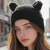 New Cat Ears Japanese Beanie Hat Striped Ins Little Devil Knitted Wool Cap Casual Cute Pointed Pullover Autumn Winter
