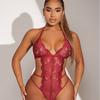 Deep V perspective sexy lace women's three-point seduction sexy backless sexy lingerie
