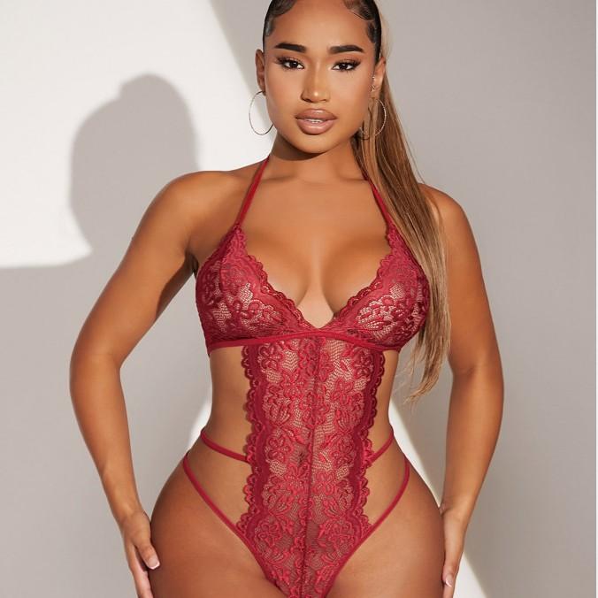 Deep V perspective sexy lace women's three-point seduction sexy backless sexy lingerie