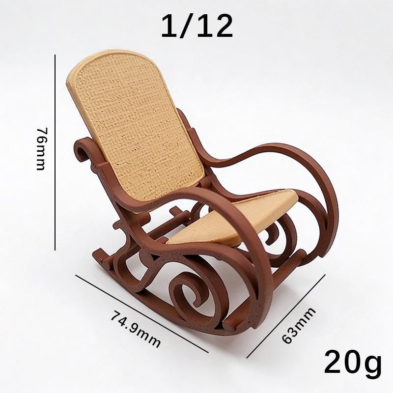 Miniature Rocking Chair Ornament 1/12 Dollhouse Recliner Model Dollhouse Furniture Decoration Micro Scene Pography Prop
