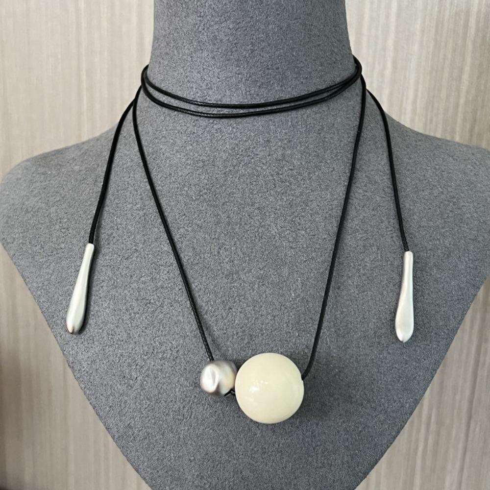 Korean Style Cord Necklace Aesthetic Trend Choker Fashion Bead Pendant Necklace Women