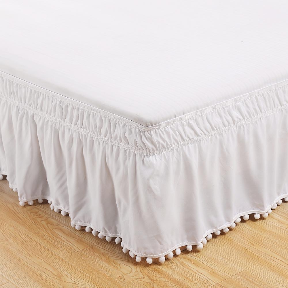 

16-Inch Pom-Pom Elastic Bed Skirt - Solid Color Ball Style Twin 39x75+16inch (0.37kg)