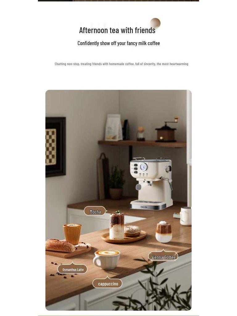 Halbautomatische Espressomaschine im Retro-Stil mit Ein-Knopf-Milchaufschäumung