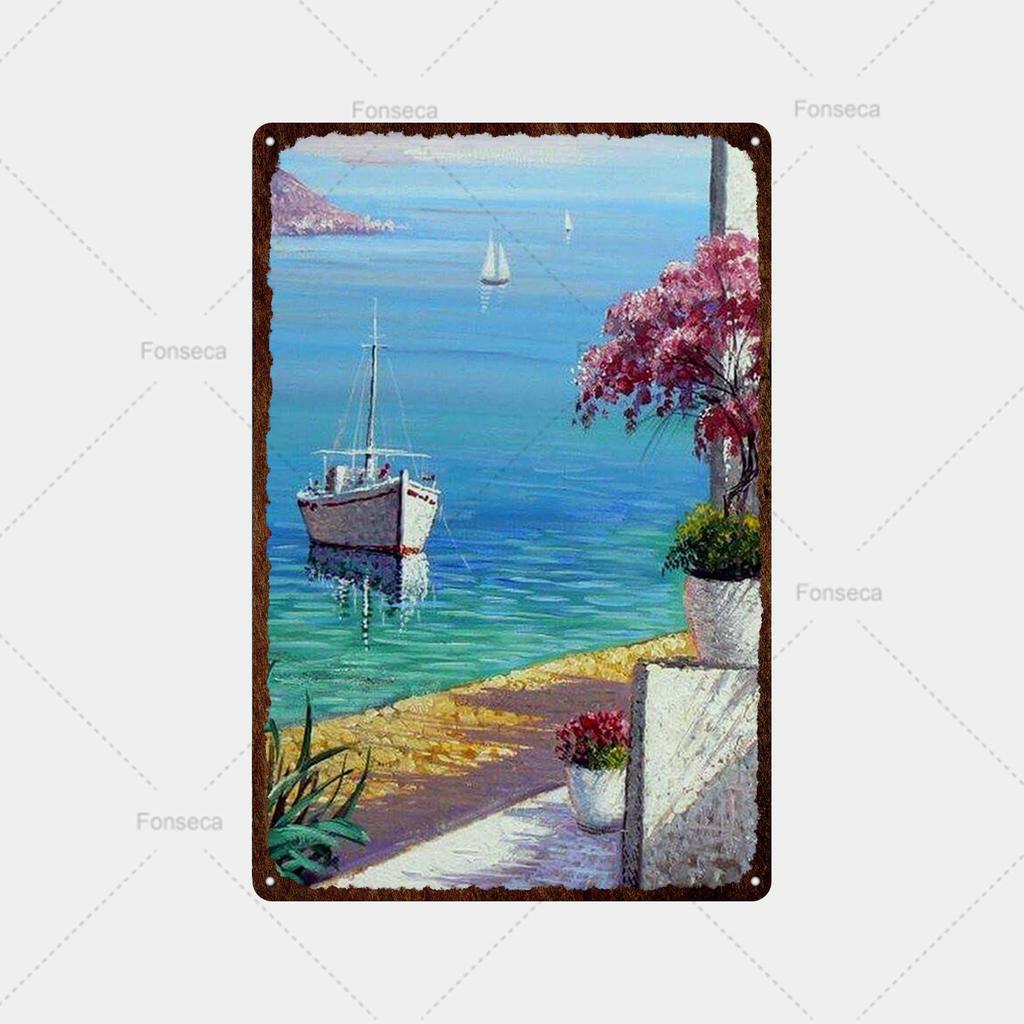 Flower Potted Landscape Metal Sign Vintage Tin Sign Metal Vintage Bar Vintage Wall Decoration Bar Club Man Cave Metal Poster
