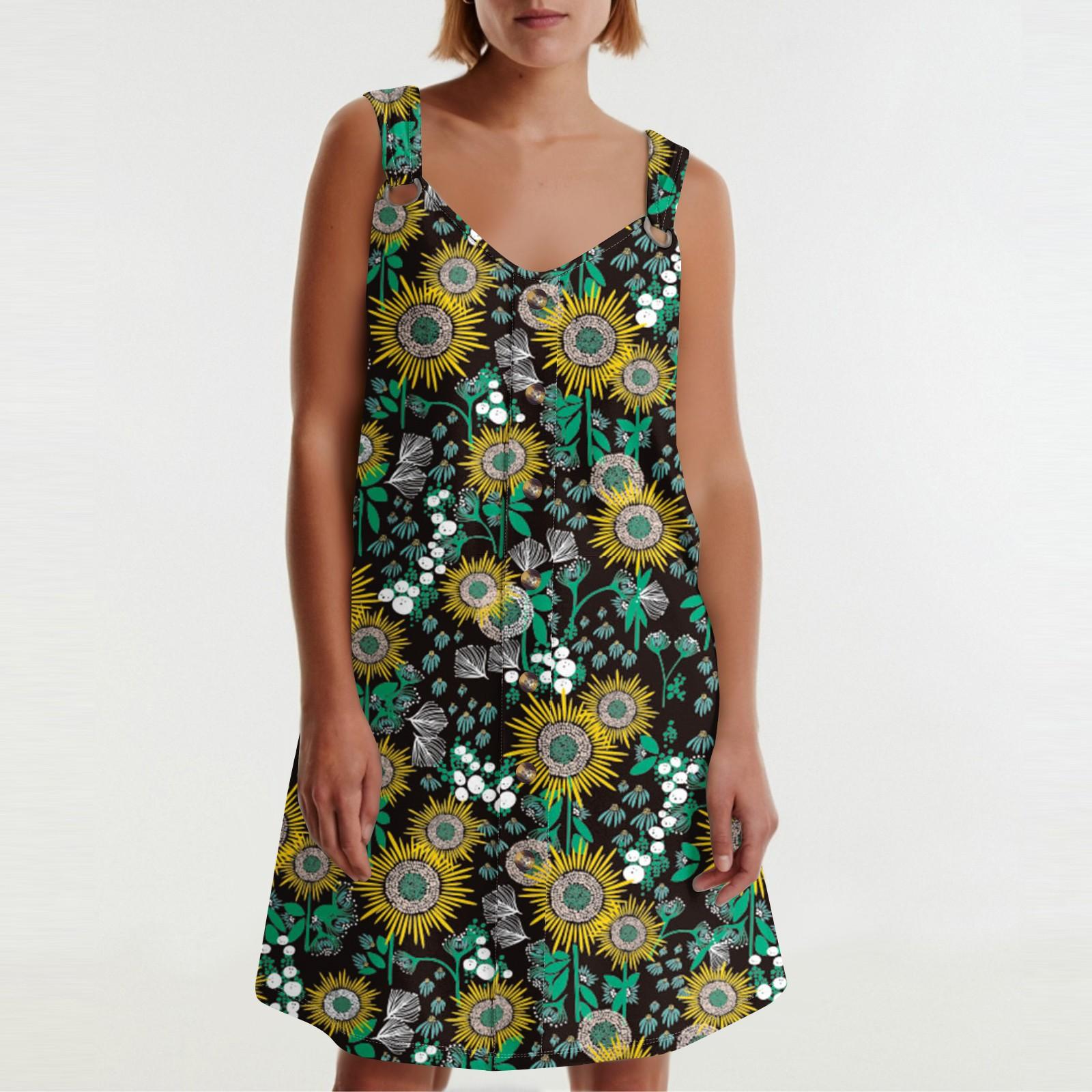 Women s Summer Dress With Pocket Sleeveless Floral Print Sundress M