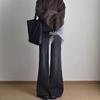 Women's Black-Grey High-Waisted Micro-Flare Jeans, Plus Size, Wide-Leg, Slimming, for Curvy Figures, Spring/Autumn 2025 Style