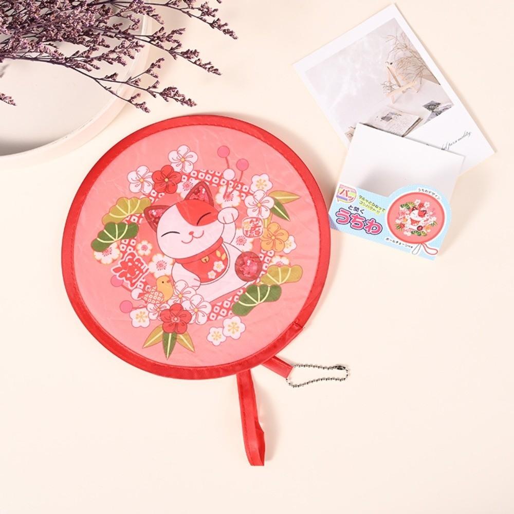 Floral Round Hand Fan Mini Pocket Cooling Fan New Handheld Folding Fan Outdoor Beach