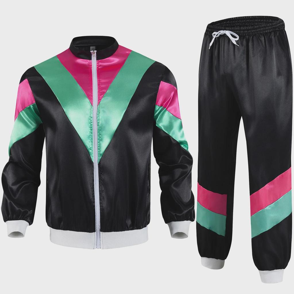 80s Retro Disco Tracksuit: Jacket and Pants Jogging Suit for Theme Parties
