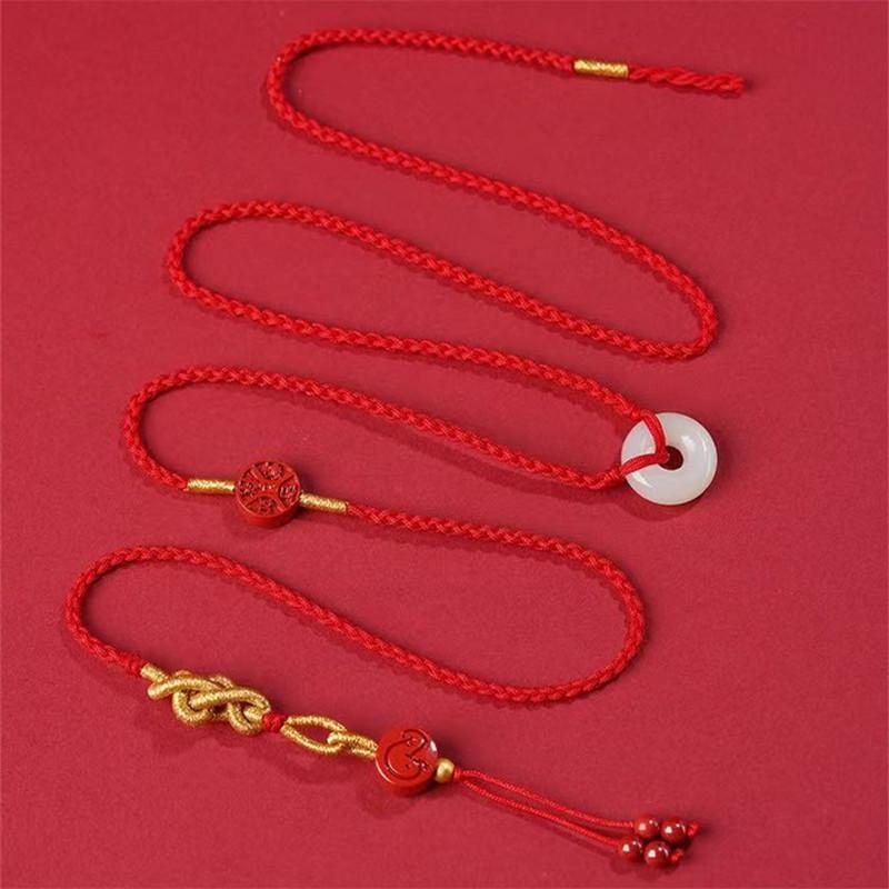 Natürliche Hetian Jade Sicherheitsverschluss Rotes Seil Taillenkette Hoher Gehalt Zinnober Tierkreiszeichen Schlange Roter Faden Pferd Geburtsjahr Taillenkette