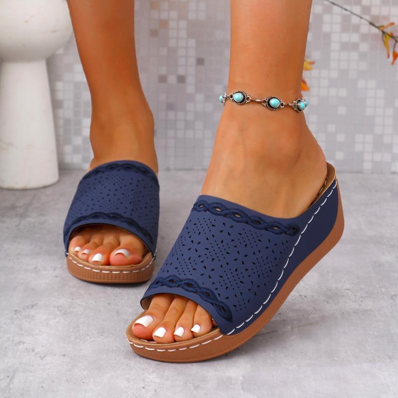 New Large Size Round Toe Retro Solid Slippers Cutout Women's Shoes