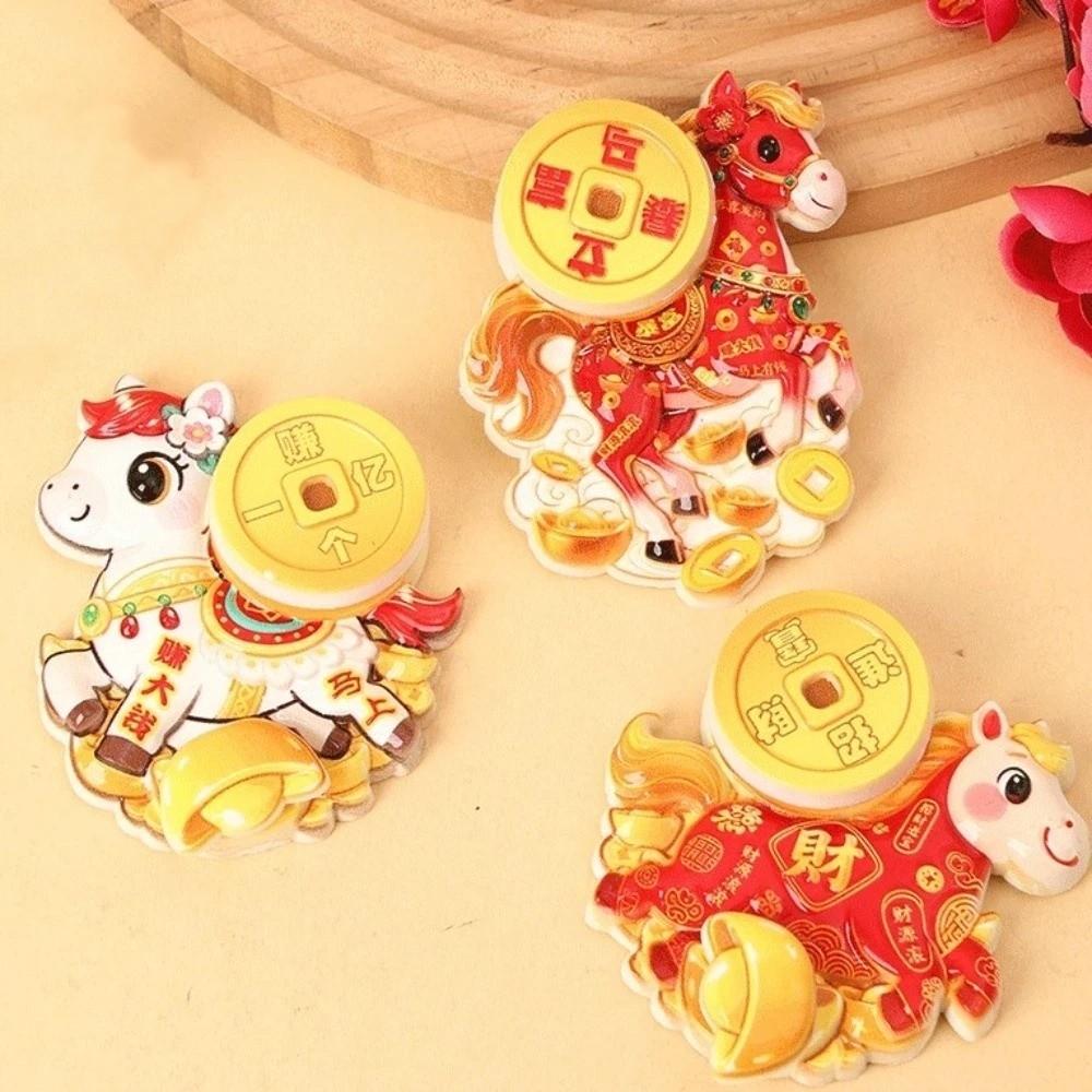 3D Rotating Refrigerator Magnets Cartoon Traditional New Year Magnetic Sticker Handmade God of Wealth Lucky Magnetic Sticker