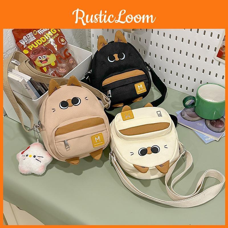 Cat Nylon Children Shoulder Bag Fun Design Casual Outings School Travel Bags