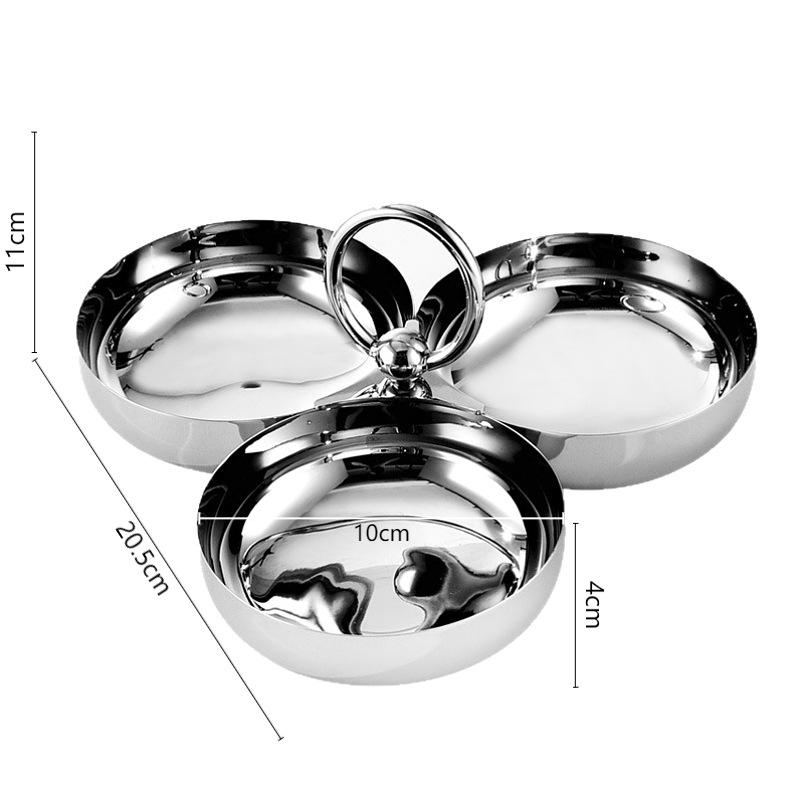 304 Stainless Steel 3 Grids Assorted Platter Snack and Dessert Plate Appetizer Tableware Living Room Desktop Storage Tray