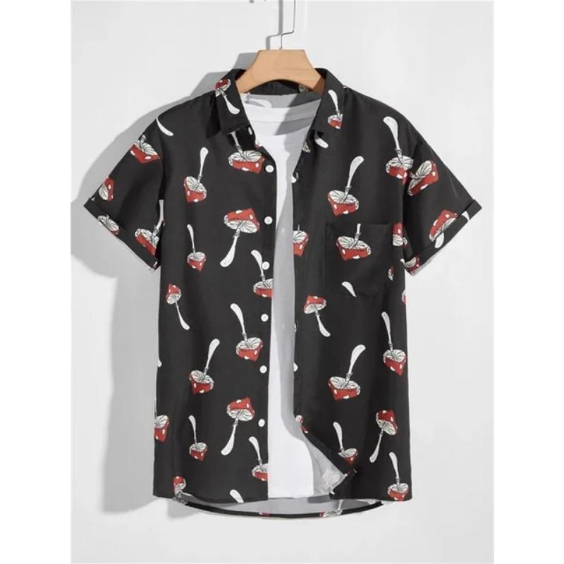 Men's shirts astronaut printed 2024 summer Hawaii short sleeved shirt Men's beach breathable tops Outdoor street men's clothing