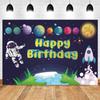 Cartoon Space Universe Planet Theme Happy Birthday Background Cloth Party Decoration Banner Boy's Gift Photography Background
