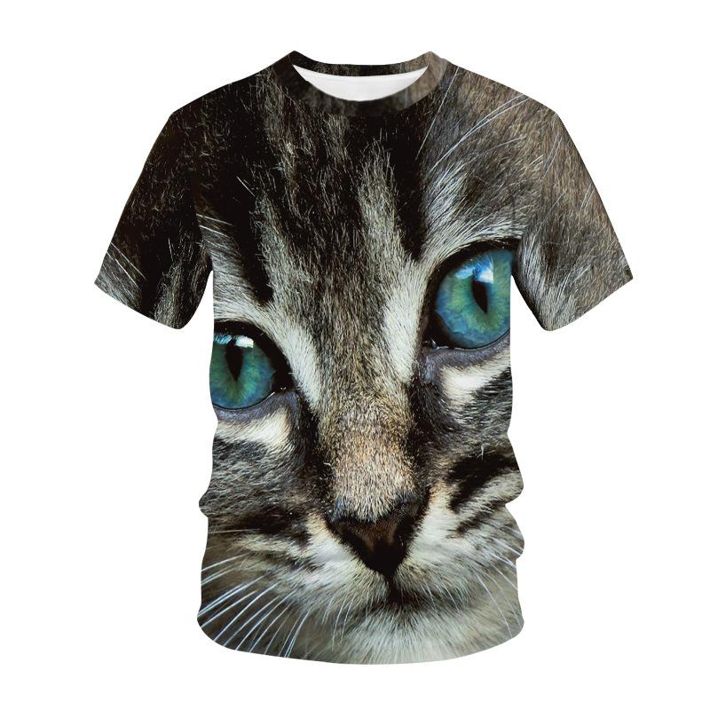 Sommar Rundhalsad 3D Katt Tryckt Topp Trendig Casual Kortärmad Barn Pojk T-shirts