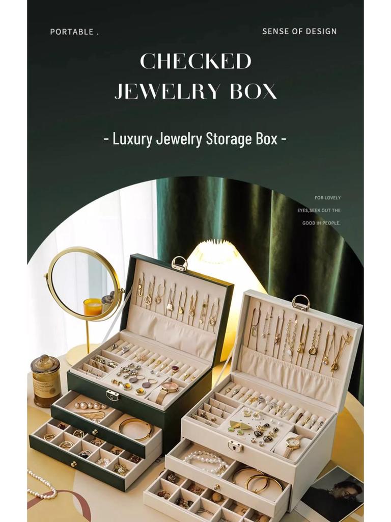Luxury Layered Leather Jewelry Box - Large Capacity, Multi-Drawer Storage for Necklaces and Earrings