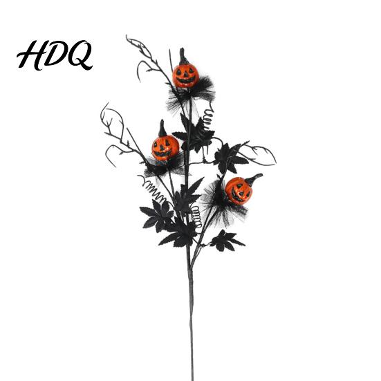Holiday Atmosphere Accents Halloween Pumpkin Stem Decor, Black Maple Leaf Artificial Branch for Decorative Props Party Scene, Spooky Festive