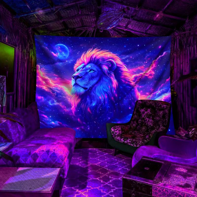 VIKAMA Darkness Background With Colorful Starry Sky Lion Tapestry Bohemian Style Bedroom Decor Cloth Guesthouse Living Room