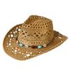 Hollow Straw Woven Western Cowboy Hat Women's Summer Sun Protection Visor Seaside Beach Hat Ethnic Wind Beaded Decorative Hat