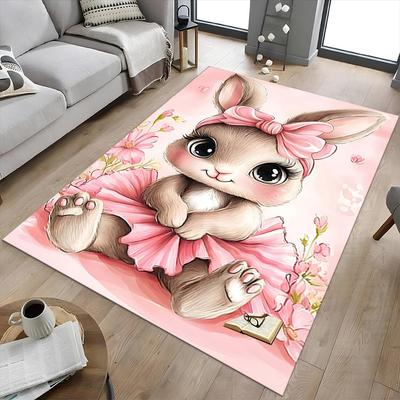 1PC Rabbit Flower Non-Slip Floor Carpet, Office, Family, Bedroom, Studio - Large Area Rug, Vibrant Colors-C0496