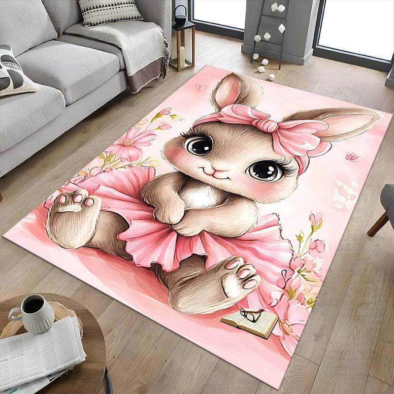 1PC Rabbit Flower Non-Slip Floor Carpet, Office, Family, Bedroom, Studio - Large Area Rug, Vibrant Colors-C0496