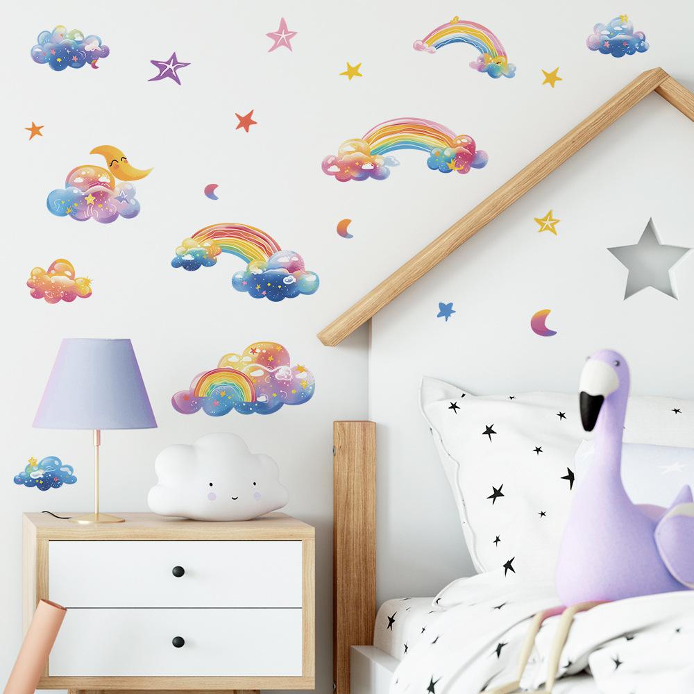 Rainbow Star Cloud Wall Sticker Self-Adhesive Removable for Kids Bedroom Kindergarten Background Wall Decoration