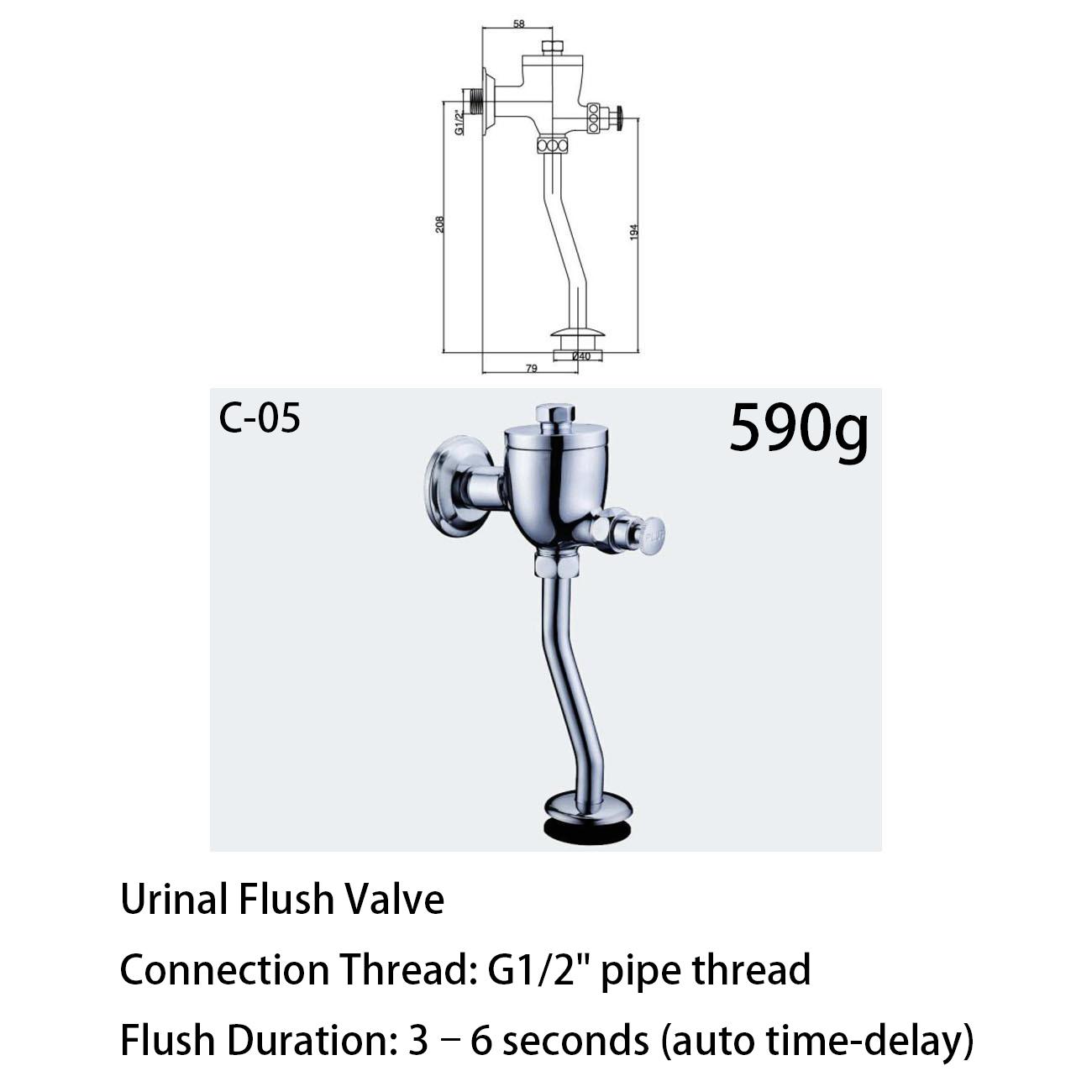 Brass Long Button Wall Mounted Water Saving Urinal Flush Valve Manual Hand Control Flushing Valve for Public Restroom Hotel