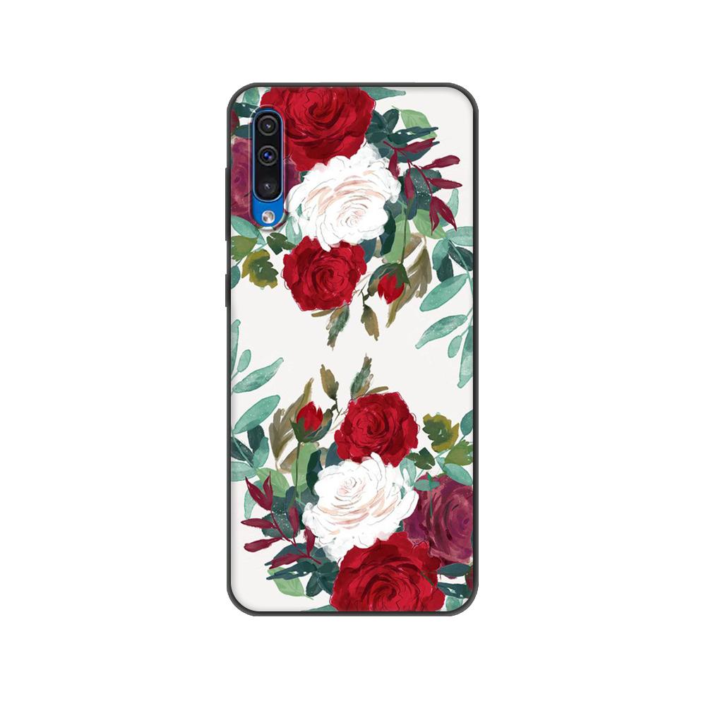 Černé TPU pouzdro pro Samsung Galaxy A50 50S A30S A10 A01 A11 A21S A31 A41 A51 A71 M21 M30S S10 LITE Červený motýl na květu růže