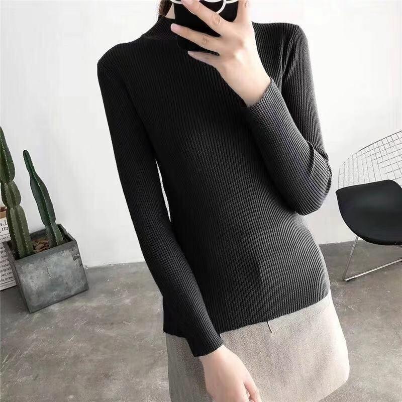 

Весенне-осенний свитер с длинными рукавами и полувысоким воротом, свободный трикотажный свитер с круглым вырезом S чёрный