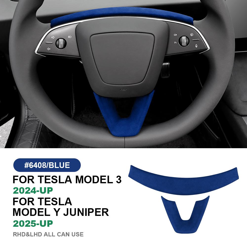 Italian Top Suede for Tesla Model 3 Highland 2025 Model Y Juniper 2025-Up Steering Wheel Trim Cover Protect Sticker Interior