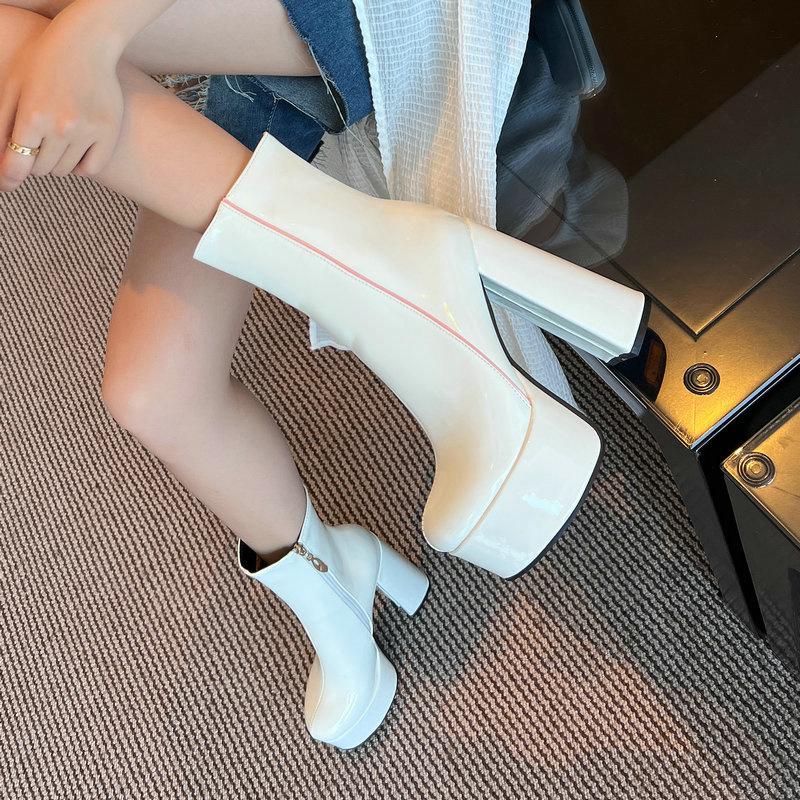 

Женские ботильоны на платформе, женские короткие сапоги на квадратном высоком каблуке 37 белый