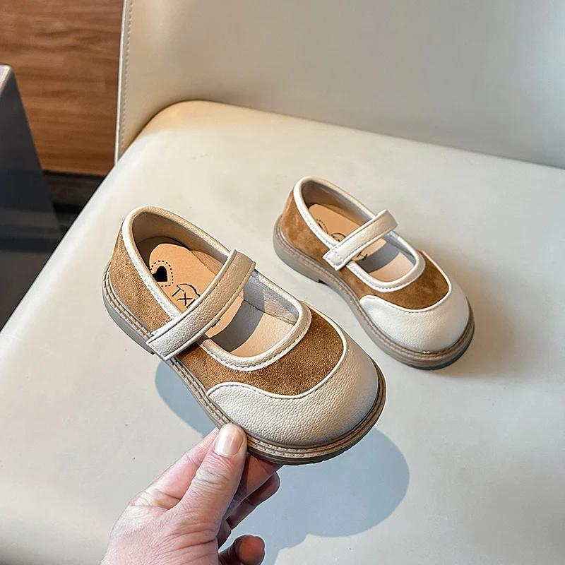 Girls' leather shoes, princess shoes, spring 2024 black soft soled girls' single shoes, children's small leather shoes